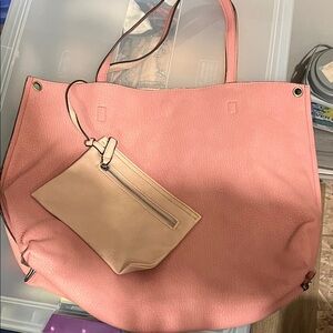 Women's Pink Tote Bag with Beige Pouch